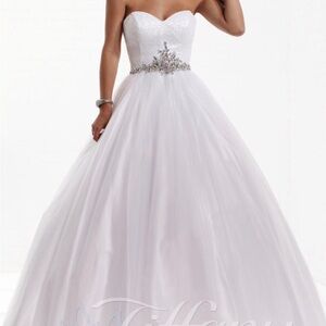 Tiffany Designs White Strapless Prom Dress